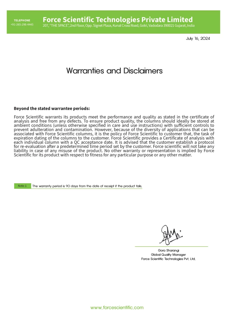 TCs Warranty Statement - FORCE
